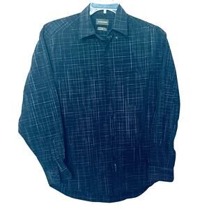 DOCKERS LONG BARREL CUFF SLV BUTTON DOWN SHIRT, MENS, M, BLUE WHITE GREEN PLAID